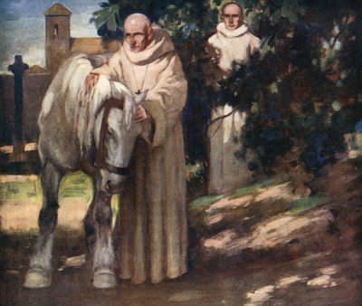 Saint Columba og den hvide hest (farve litho) af Stephen Reid