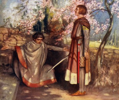 Sankt Giovanni Gualberto og morderen (litho-farve) af Stephen Reid