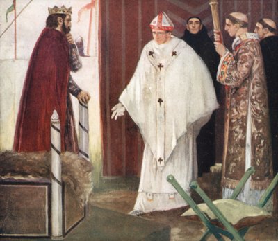 Stephen Langtons interview med King John (farve litho) af Stephen Reid