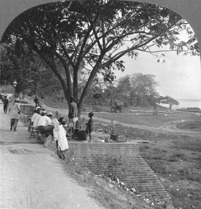 Flodfront og bred, Bhamo, Burma, 1908 af Stereo Travel Co