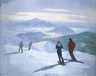 Skisportsudøvere på snedækkede bjergtoppe af Steve Mitchell