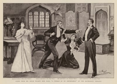 Scene fra skuespillet A Woman of No Importance af Oscar Wilde (kobberstik) af Stewart Browne