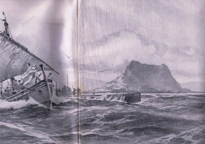 Tysk ubåd, der rejser gennem Gibralter-strædet på vej til Dardenellerne, fra pubben The Illustrated History of the World War 1914-1915. af Union Berlagsefellfchaft af Willy Stoewer 