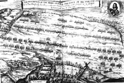 Beskrivelse af Hans Majestæts heste- og fodhære i slaget ved Naseby den 14. juni 1645, første gang offentliggjort i "Anglia Rediviva" af Joshua Sprigge i 1647 af Streeter