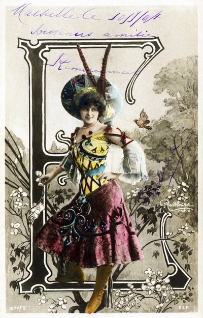 E : Constance Elise De Vere , fransk skuespillerinde, med engelsk oprindelse født i Belgien - Theatre Marigny, Paris - Alfabet på postkort af Studio Reutlinger