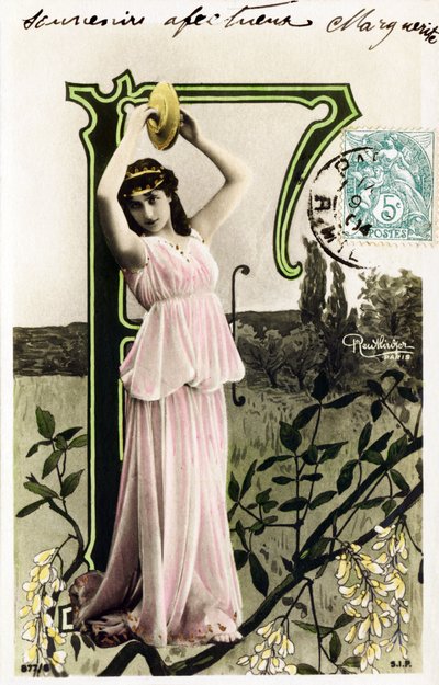 F : Mlle Beauregard, kunstner fra 1900-tallet - Alfabet på postkort af Studio Reutlinger