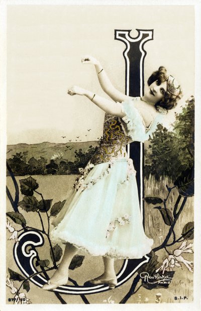 J: Lucette De Berny, kunstner fra Belle Epoque - Alfabet på postkort af Studio Reutlinger