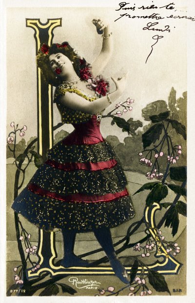 L: Luz Chavita, skuespillerinde og danser fra Belle Epoque - Opéra Comique , Paris - Alfabet på postkort af Studio Reutlinger