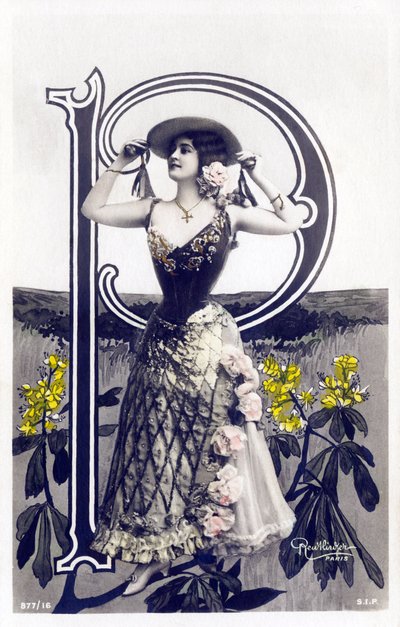 P : Mlle Lolita, kunstner fra 1900-tallet - Alfabet på postkort af Studio Reutlinger