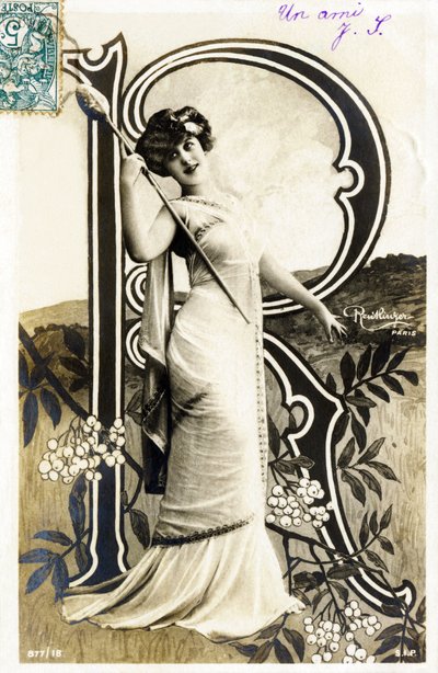 R : Gabrielle Robinne, fransk skuespillerinde, Comedie Francaise, Paris - Alfabet på postkort af Studio Reutlinger