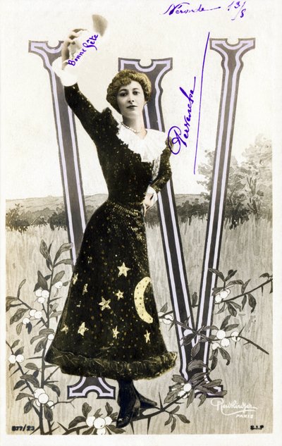 W: Liane De Pougy, danser og courstisane fra la Belle Epoque - alfabet på postkort af Studio Reutlinger