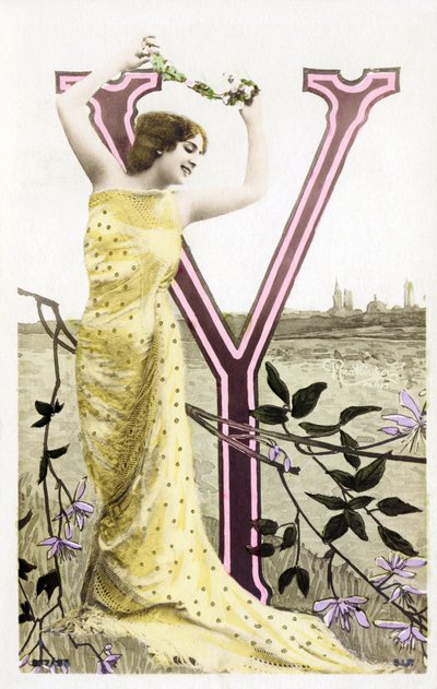 Y : Bianca Toledo, kunstner, sanger og sevillansk danser fra Belle Epoque - Casino de Paris, Folies Bergere - alfabet på postkort af Studio Reutlinger