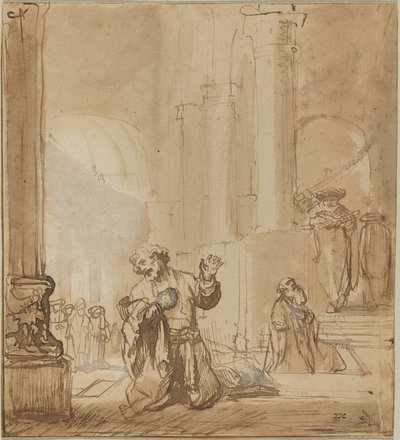 Lignelsen om Tolderen og farisæeren af Studio of Rembrandt van Rijn
