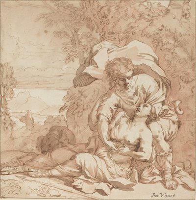 Procris og Cephalus (?) af Studio of Simon Vouet