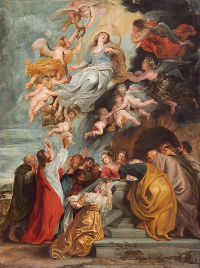 Jomfruens antagelse af Studio of Sir Peter Paul Rubens