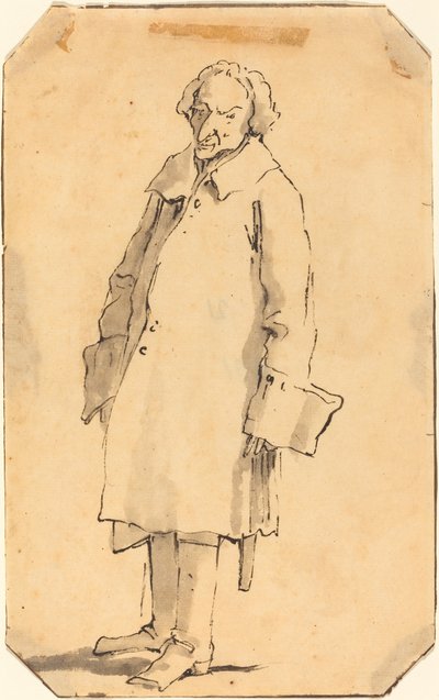En stående mand iført en flot frakke og støvler af Style of Giovanni Battista Tiepolo