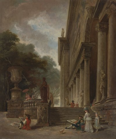 Kolonnade og haver i Medici-paladset af Style of Hubert Robert
