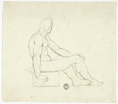 Siddende mandlig nøgenmodel af Style of Jacques Louis David