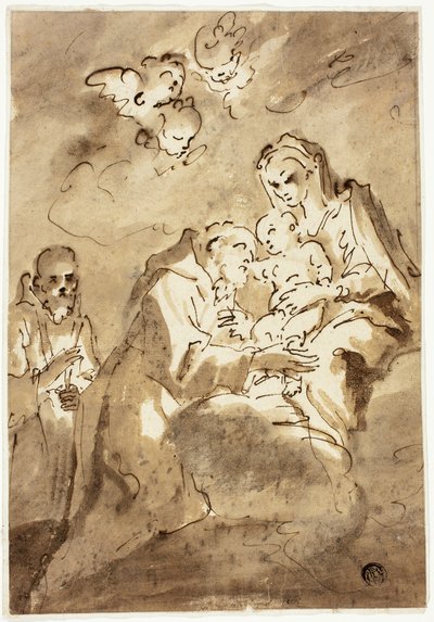 Madonna med barn tilbedt af Sankt Frans af Style of Pietro Novelli