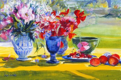 Midsommerblomster på havebord, 1993 af Sue Wales