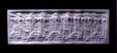 Håndteret cylindertætningsaftryk, Uruk (nu Warka, Irak), ca. 3300-3000 f.Kr. (gips) af Sumerian Sumerian