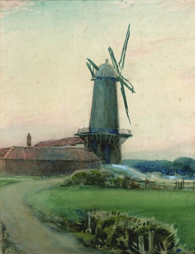 Studie af en vindmølle (akvarel på papir) af Sunderland Rollison