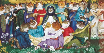 Illustration fra Cats Galore! Et kompendium over kultiverede katte (udg. 2015) af Susan Herbert