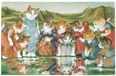 Illustration fra Pre-Raphaelite Cats (udgivet 1999) af Susan Herbert