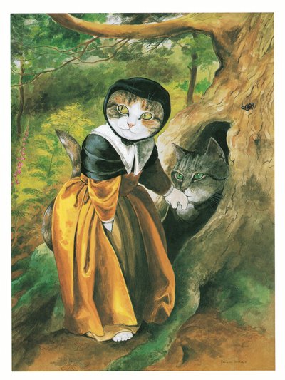 Illustration fra Pre-Raphaelite Cats (udgivet 1999) af Susan Herbert
