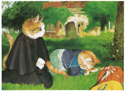 Illustration fra Pre-Raphaelite Cats (udgivet 1999) af Susan Herbert