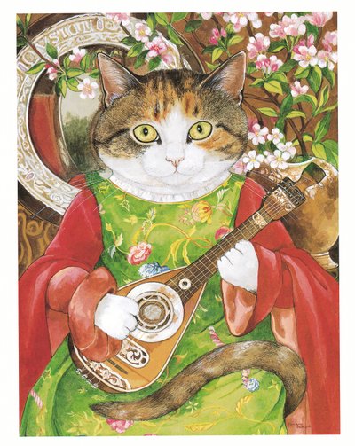 Illustration fra Pre-Raphaelite Cats (udgivet 1999) af Susan Herbert