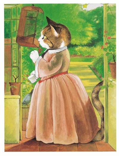 Illustration fra Pre-Raphaelite Cats (udgivet 1999) af Susan Herbert