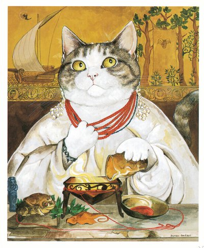 Illustration fra Pre-Raphaelite Cats (udgivet 1999) af Susan Herbert