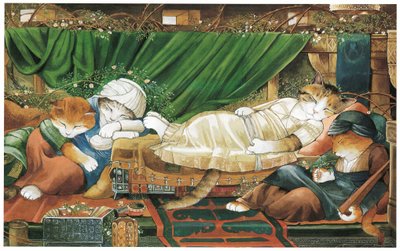 Illustration fra Pre-Raphaelite Cats (udgivet 1999) af Susan Herbert