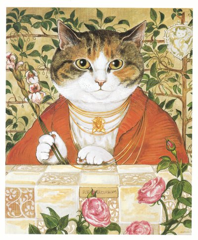 Illustration fra Pre-Raphaelite Cats (udgivet 1999) af Susan Herbert