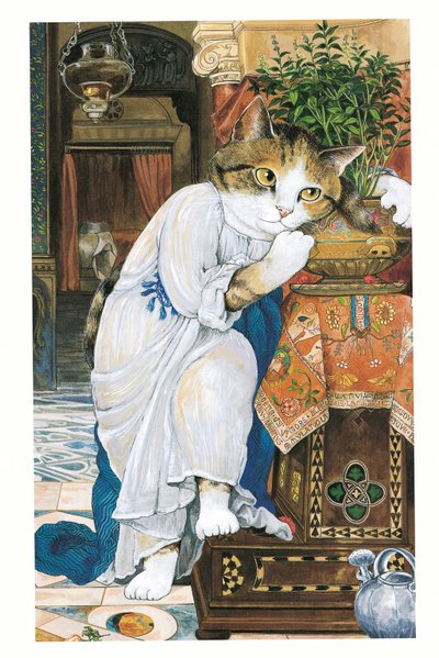 Illustration fra Pre-Raphaelite Cats (udgivet 1999) af Susan Herbert