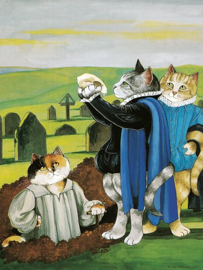 Illustration fra Shakespeare Cats: Plakatbog (udgivet 2016) af Susan Herbert