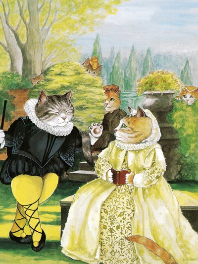 Illustration fra Shakespeare Cats: Plakatbog (udgivet 2016) af Susan Herbert