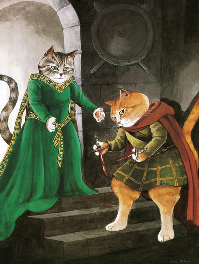 Illustration fra Shakespeare Cats: Plakatbog (udgivet 2016) af Susan Herbert