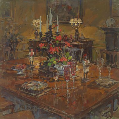 Spisestue med pelargonier af Susan Ryder