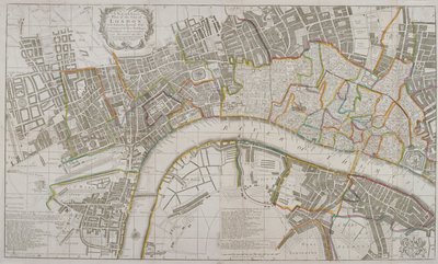 Kort over Westminster, London City, Southwark og omkringliggende områder, 1739 af Sutton Nicholls