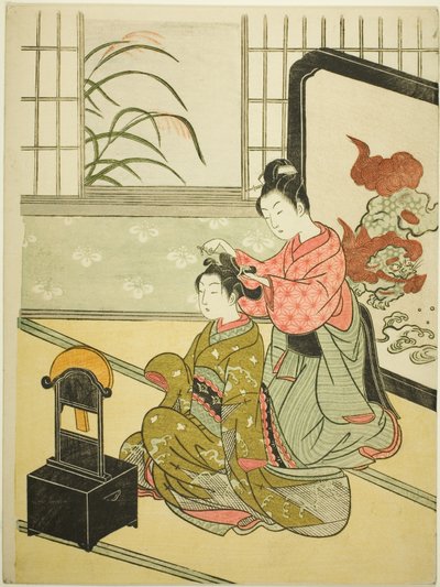 Autumn Moon in the Mirror (Kyodai no shugetsu), fra serien "Eight Views of the Parlour (Zashiki hakkei)" af Suzuki Harunobu