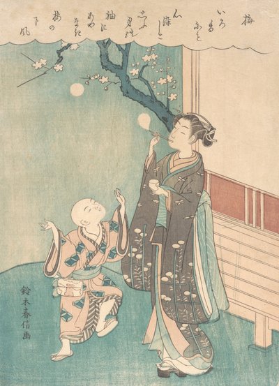 At blæse sæbebobler under blommeblomsten. af Suzuki Harunobu