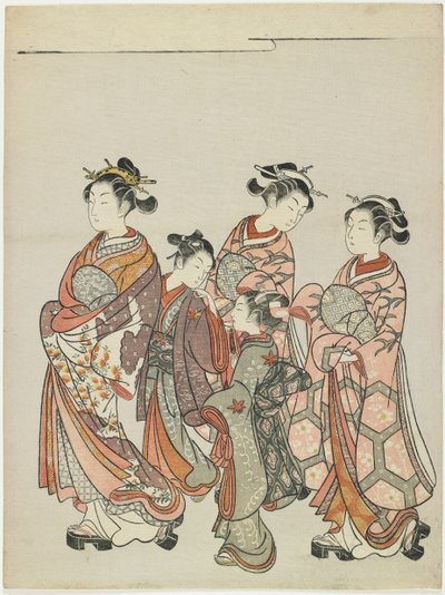 Kurtisane med ledsagere på parade, efter 1766 af Suzuki Harunobu