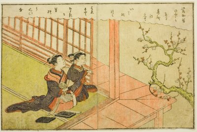 Dobbeltsidet Illustration fra Vol. 1 af "Billedbog af Spring Brocades (Ehon haru no nishiki)" af Suzuki Harunobu