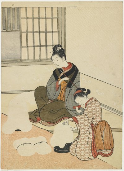Evening Snown the Silk-Dryer, efter 1766 af Suzuki Harunobu