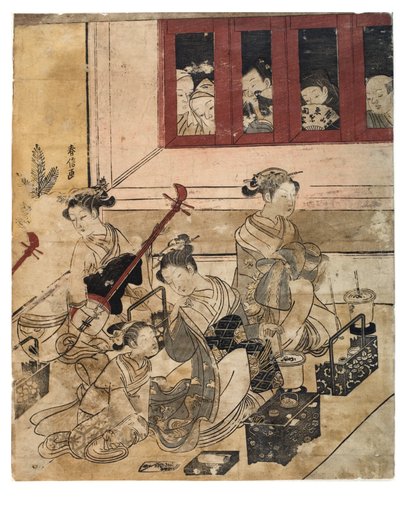 Fire piger fra Yoshiwara på værelset af Suzuki Harunobu