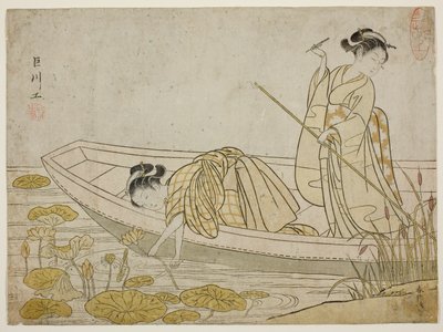 Indsamling af lotusblomster af Suzuki Harunobu