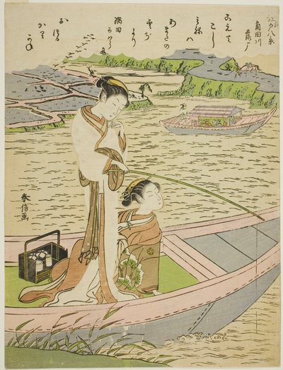 Gæs, der falder på Sumida-floden (Sumidagawa no rakugan), fra serien "Eight Fashionable Views of Edo (Furyu Edo hakkei)" af Suzuki Harunobu