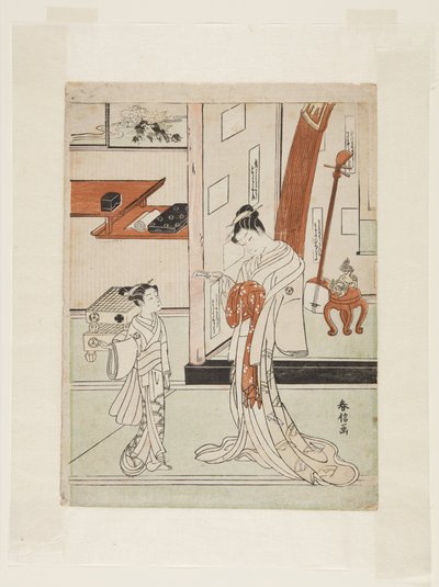 Geisha and Attendant (træblok i farver) af Suzuki Harunobu